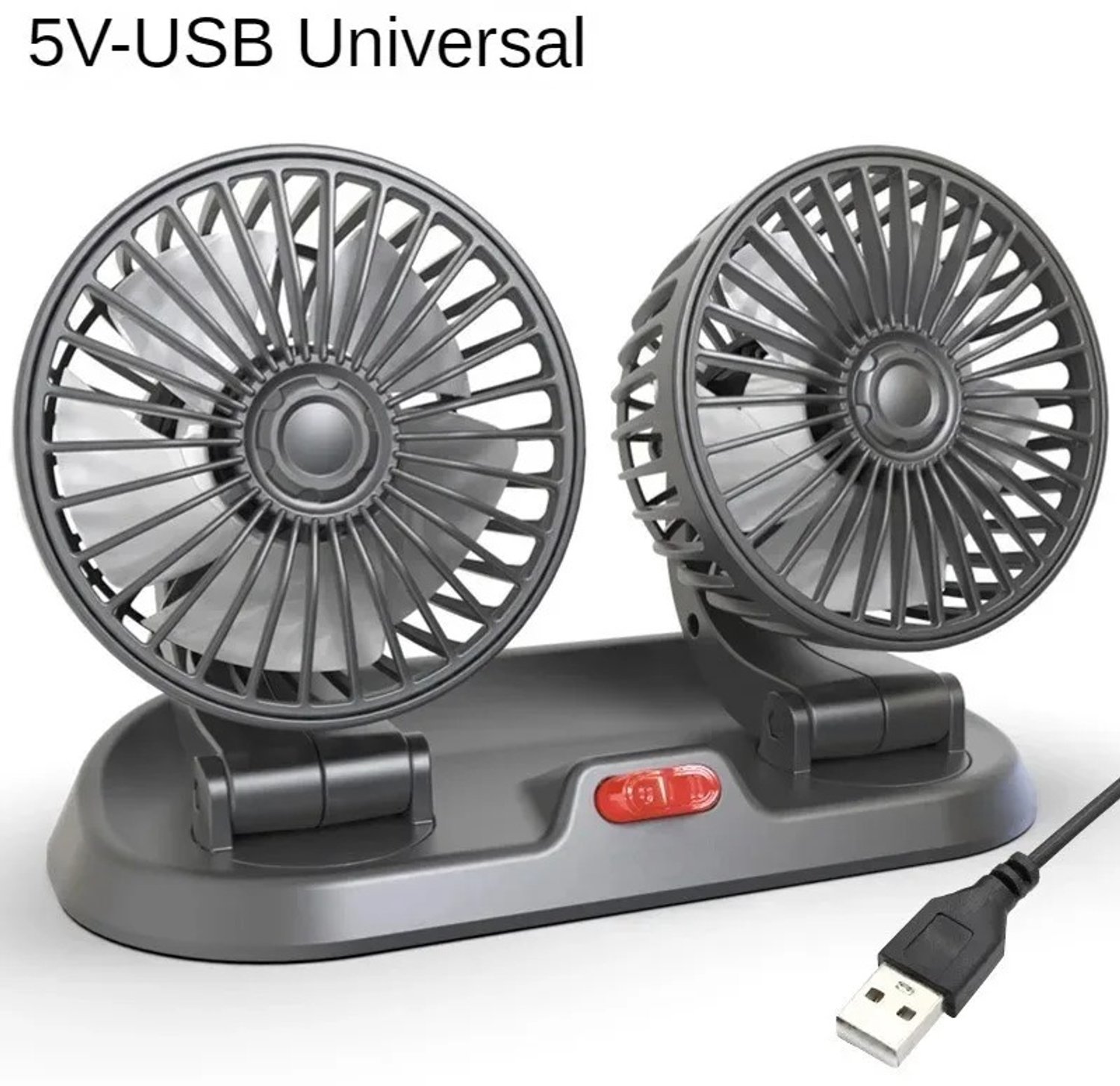 Cherrys Finds - Auto Ventilator - Autoventilator Met Dubbele Kop - Autoventilator 12 Volt - 360° Auto-Koelventilator Dubbele - Kopluchtkoelventilator - Verstelbare USB Mini Portable Auto Air Fan - Voor Auto, Thuis, Kantoor - Met Laag Geluidsniveau