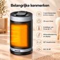 Zwarte keramische kachel met 3 warmtestanden, 24-uurs timer en instelbare temperatuur tot 40 graden.