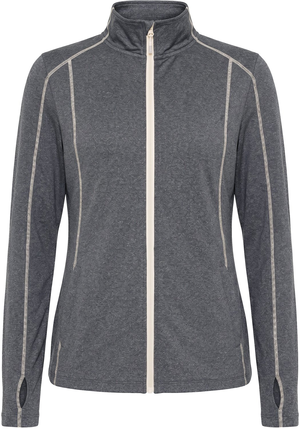 Ulla Popken - Dames - Sweatjasje siernaden opstaande kraag lange mouwen - Antraciet melange - Maat 42+