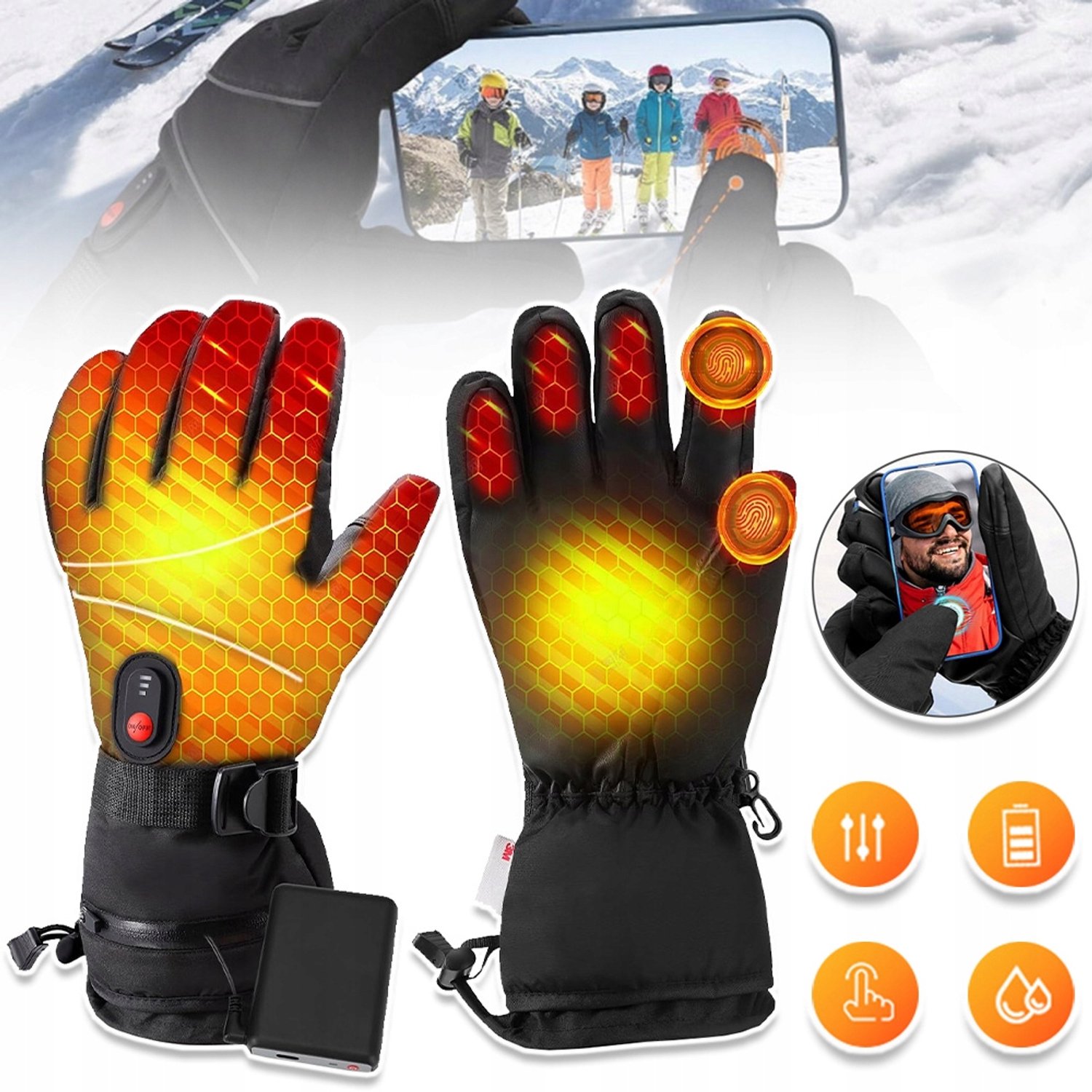 Oplaadbare Verwarmde Handschoenen Met 3 Warmtestanden – Waterdicht En Touchscreen – 2x 6000 mAh En Tot 272 Minuten – Voor Skiën Fietsen En Motorrijden Zwart