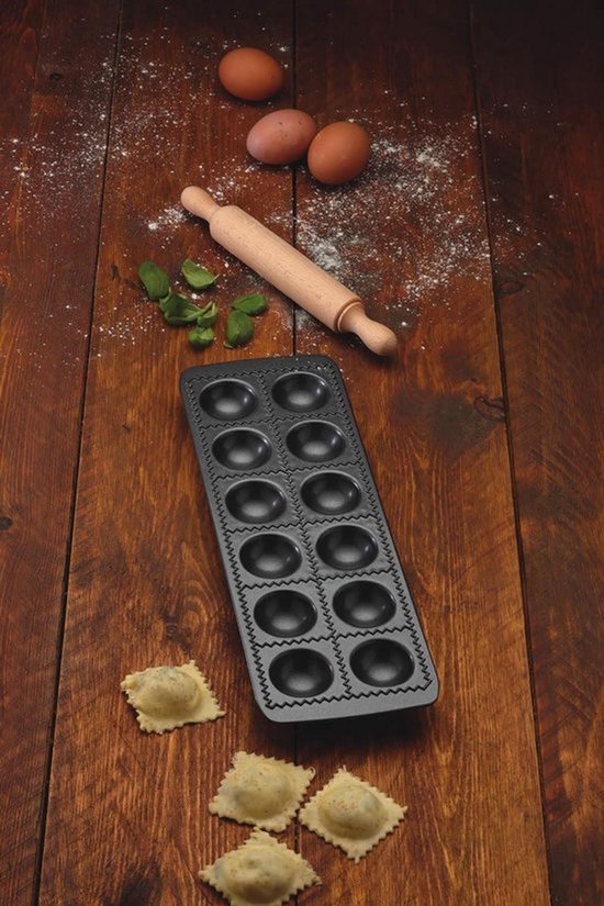 Raviolivorm met deegroller - 33 x 115 cm - Carbon en hout - Grijs en bruin - Pastaroller — afbeelding 2
