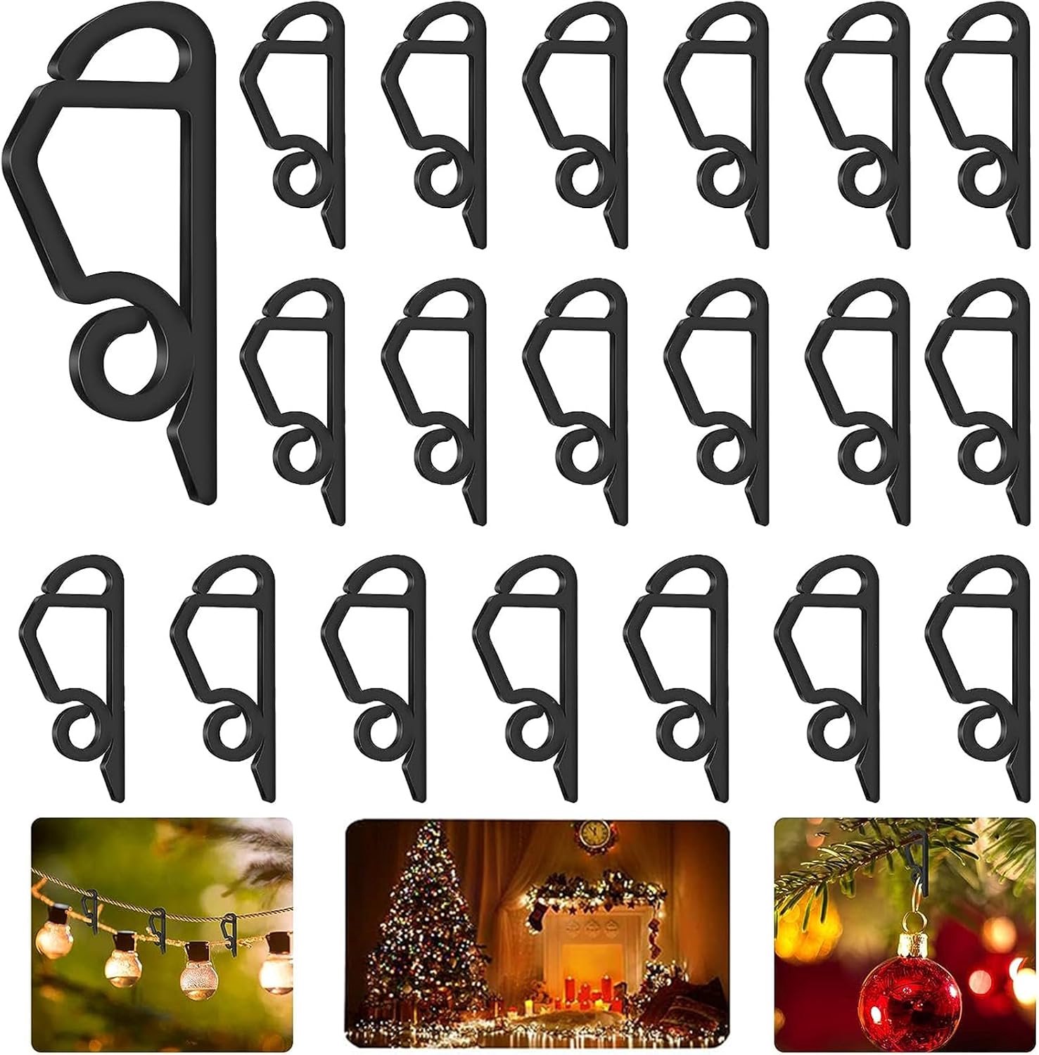HisKes 120 Kerstlichtclips - kerstlichtklemmen -Gootclips Haken - Mini Dakrandhaken - Plastic Dakrandclips - Mini Lichtsnoerhaken - voor het ophangen van LED-lichtsnoeren voor buiten - 2 x 5 cm - Zwart