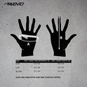 Maattabel voor Avento sporthandschoenen met instructies voor handomtrek en handlengte.