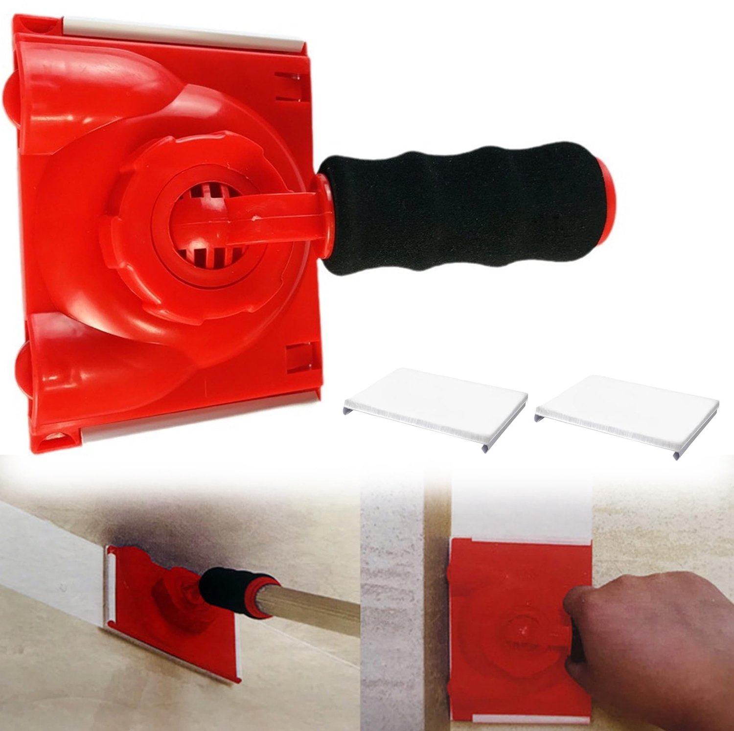 Verfkantgereedschap - verstelbaar handvat - 3 verf pads - ideaal voor muren en plafonds - ServiceTopper