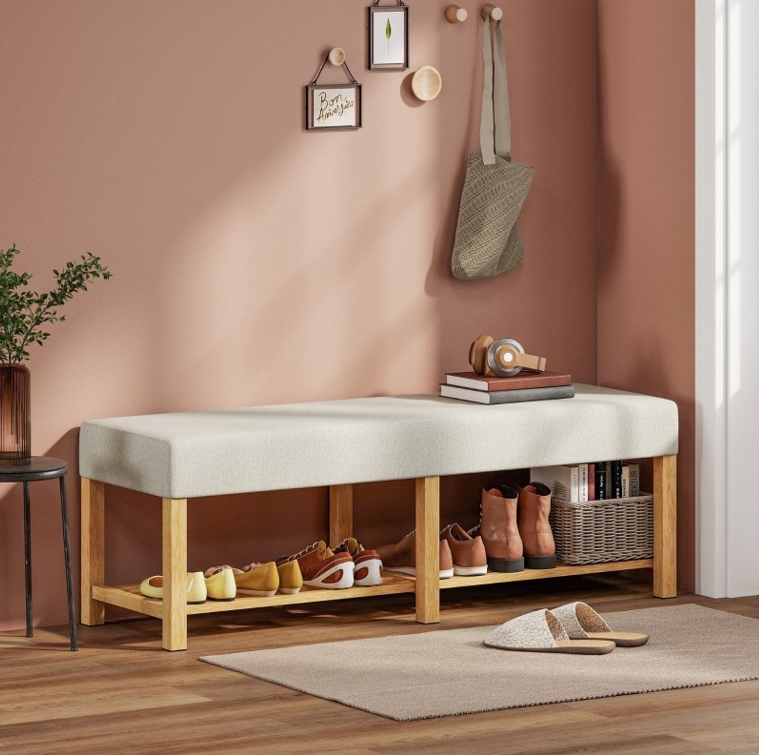 CHICFURN Schoenenbank - Open opbergvak - 2-zits - Crèmewit