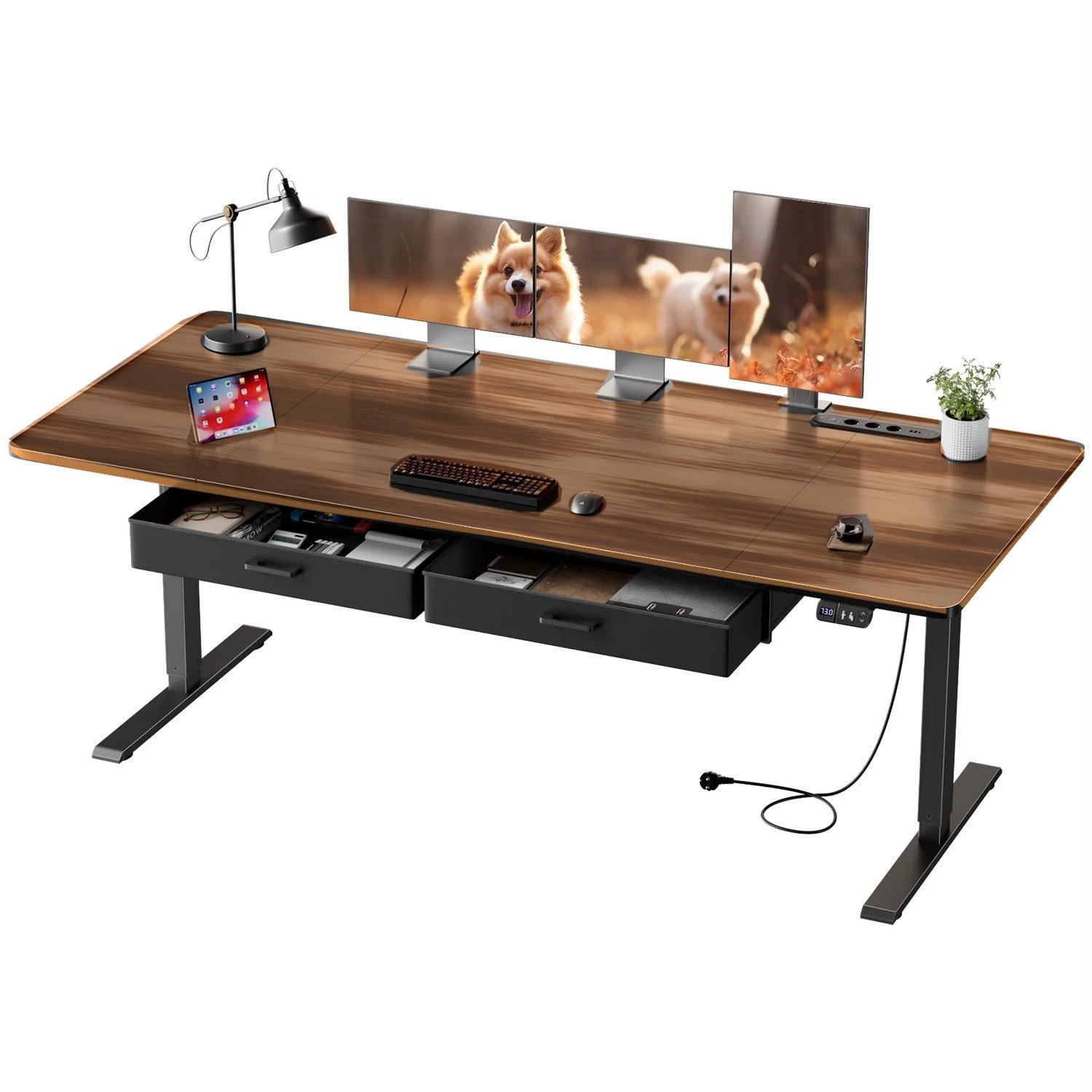 Atlasyx bureau - Tafel - Gaming - Zit sta - Met lades - Bureautafel - Computertafel - Computerbureau - Elektrisch -160x80cm- Bruin