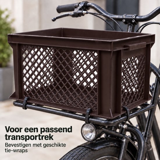 Dutch Standard Fietskrat – 26 Liter – 40 x 30 x 22 cm – Kunststof – Voor Voordrager – Bruin — afbeelding 5