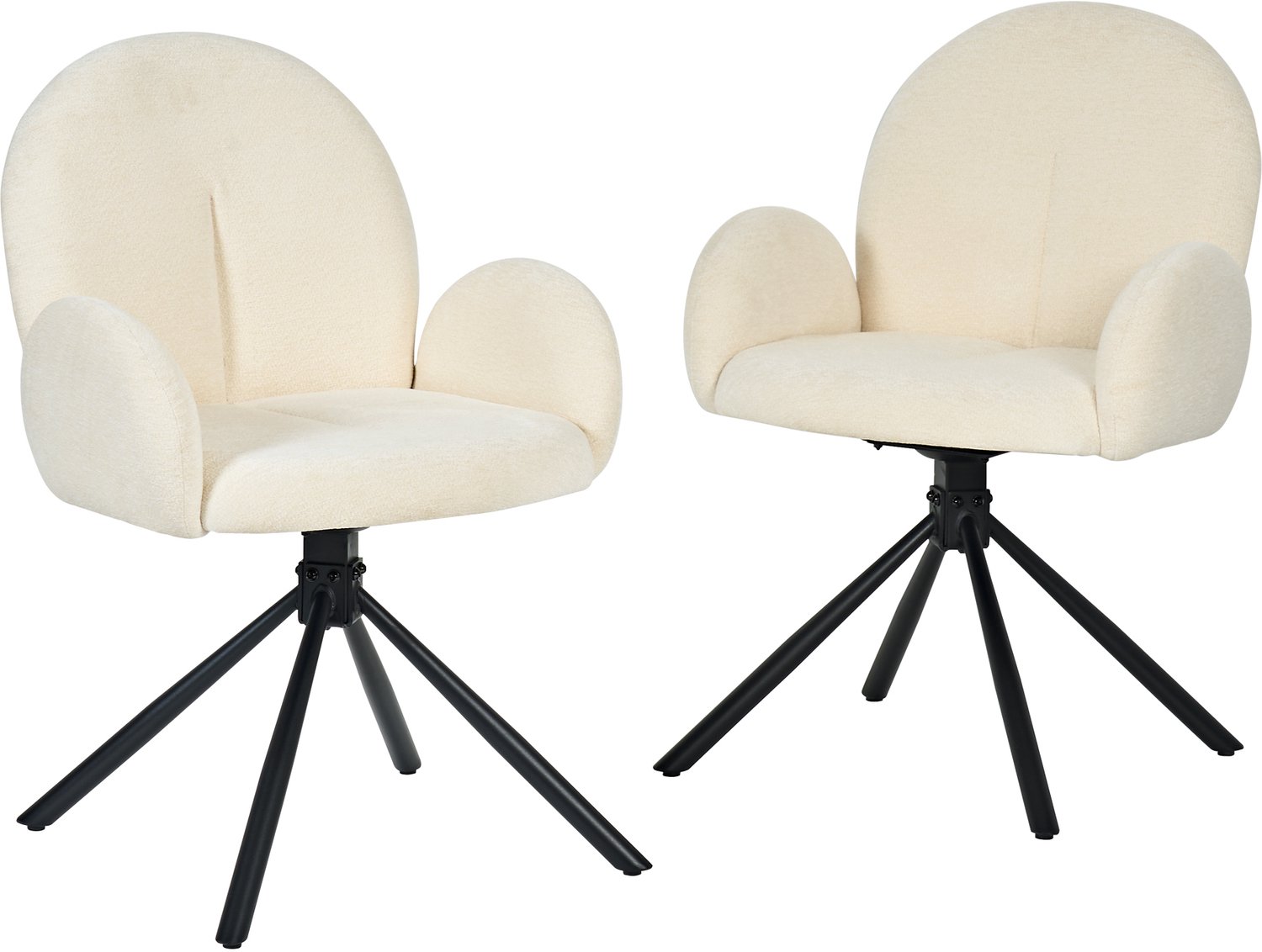 SONNENH Draaibare eetkamerstoelen set van 2 - Crèmewit chenille - Armleuningen - Zwarte metalen poten Crèmewit met zwarte poten