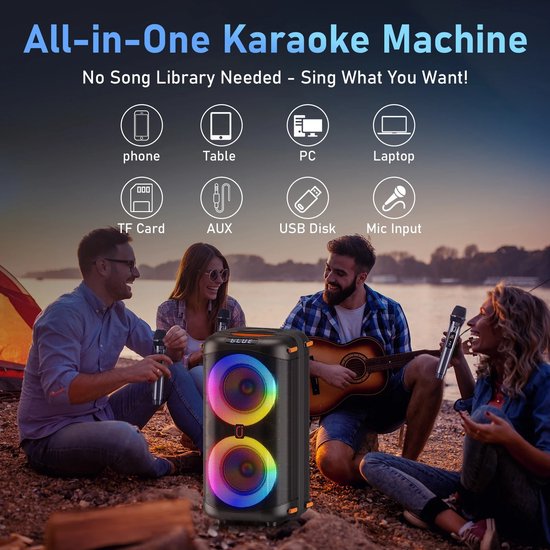 Chelsey-Store - Draagbare Bluetooth 5.3 Karaoke-Luidspreker - Met LED Verlichting - Meerdere Aansluitmogelijkheden - Waterbestendig en sterk ontwerp - — afbeelding 4