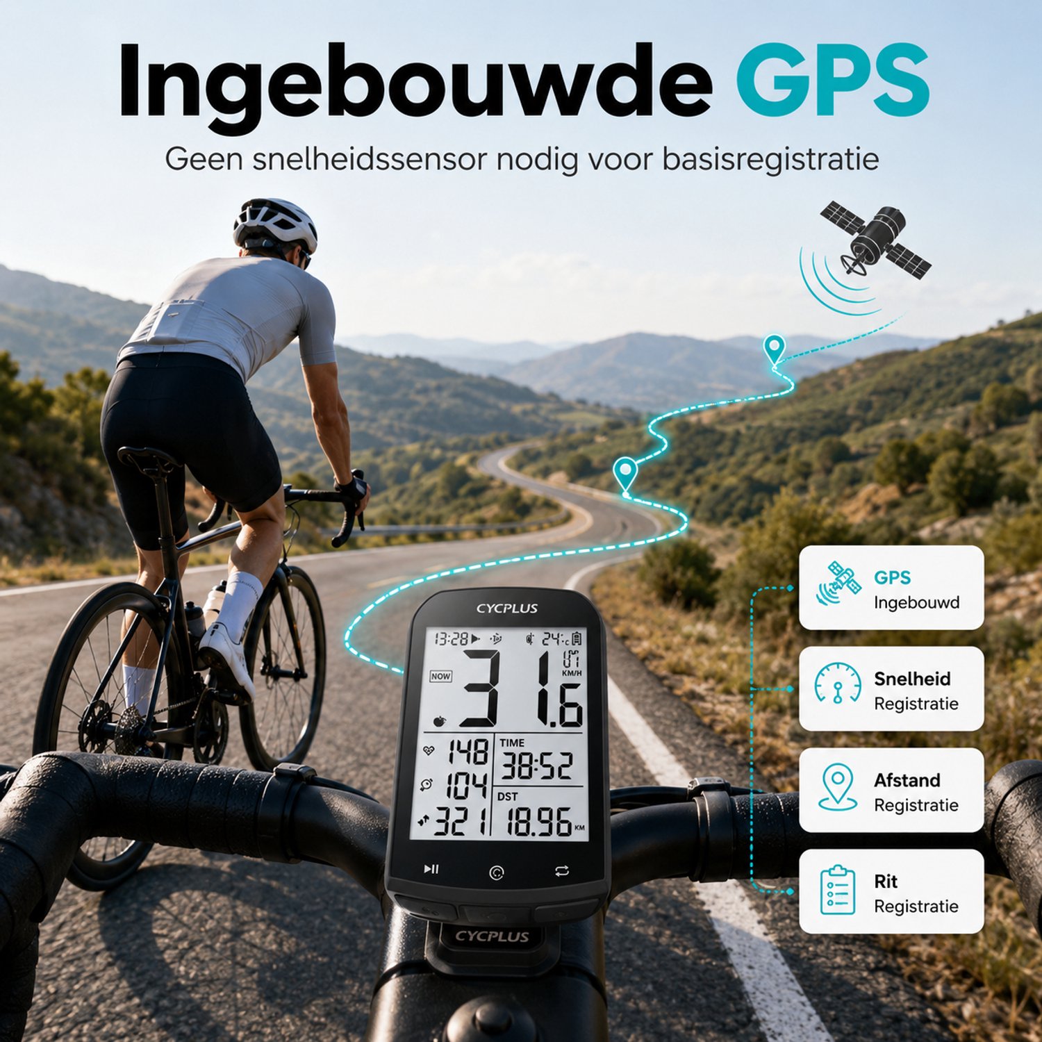 CYCPLUS M1 Draadloze Fietscomputer met Z1 Stuurhouder & C3 Cadans- en Snelheidssensoren – GPS Kilometerteller Fiets – 25 Gegevensvelden – ANT+ & Bluetooth 5.0 – Waterdicht – 2.9 inch Display