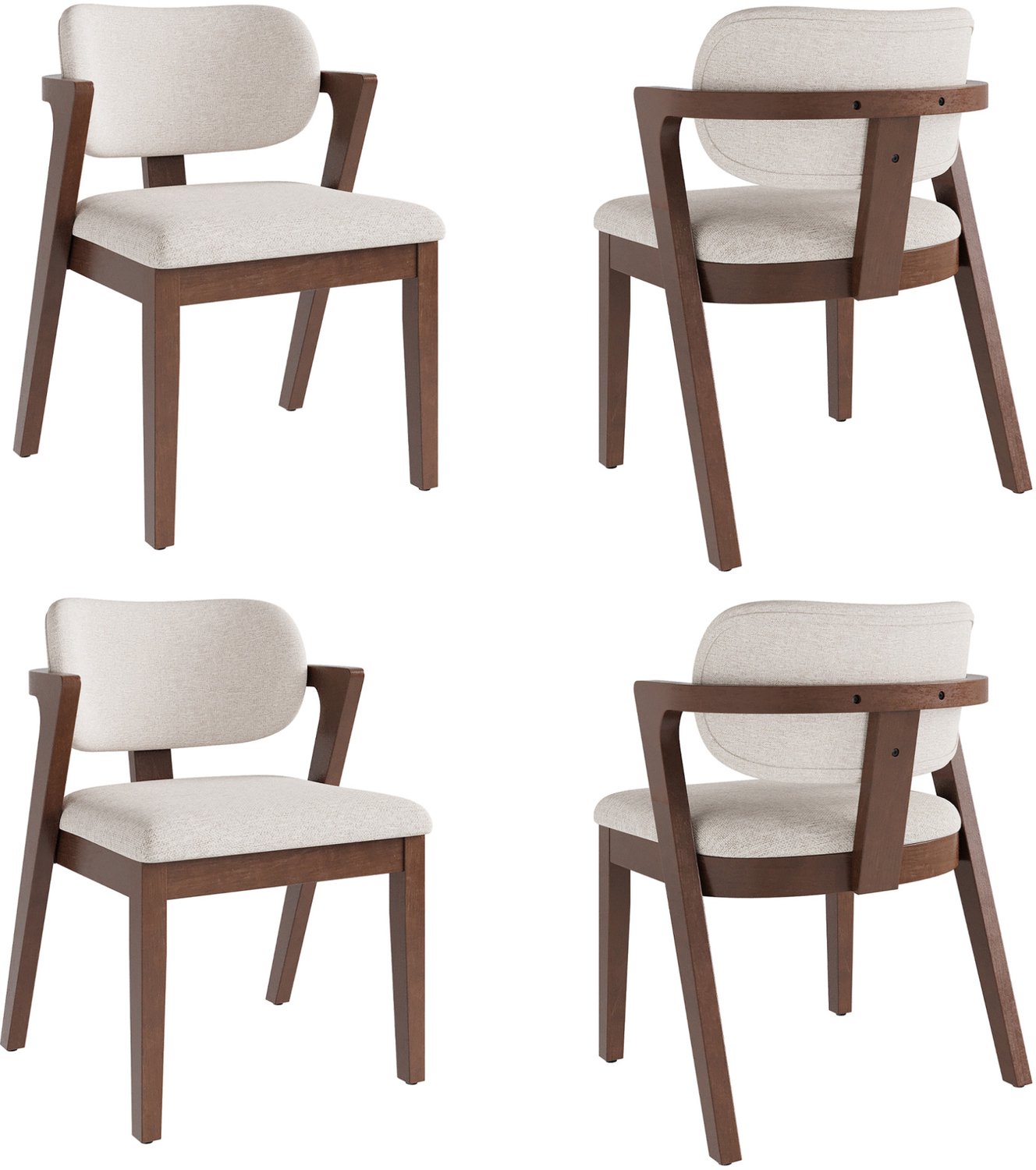 DESMIU Eetkamerstoel - Set Van 6 - Met Armleuningen En Gebogen Rugleuning - Voor Eetkamer En Woonkamer - Hout En Stof - Walnoot Beige