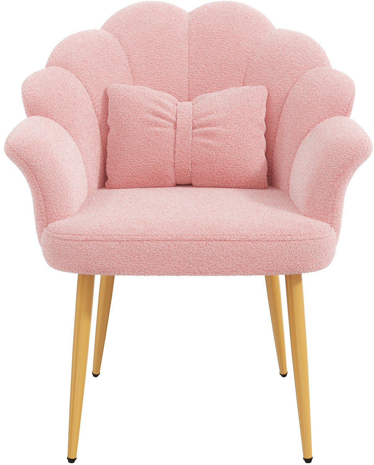 MODENUIT Eetkamerstoel - Set Van 6 Met Armleuningen - Voor Eetkamer - Roze Teddystof - 64x65,5x85 Cm