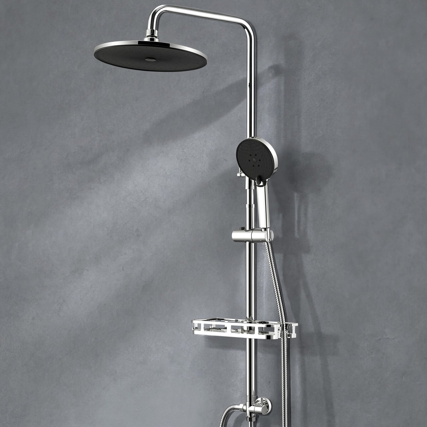 Auralum Max Luxe Douchesysteem - 10 inch Regendoucheset - met Self-Cleaning Douchekop & Handdouche - Messing Omstelkraan - 3 Standen Handdouche - Inclusief Planchet - In Hoogte Verstelbaar 72-110 cm - Chroom