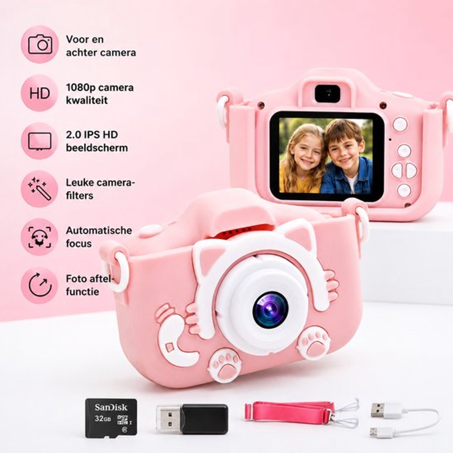 Kiddl Kindercamera – Digitale Camera voor Kinderen – 32GB SD-kaart – Selfiecamera – Foto & Video – Nederlands Menu — afbeelding 4