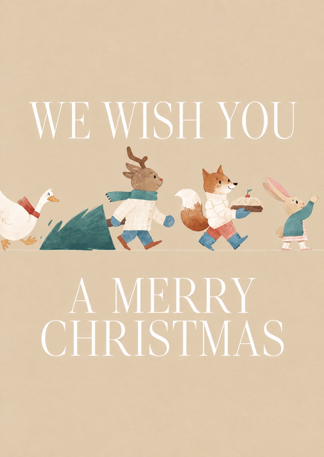 Kerstkaart We Wish You a Merry Christmas met dieren – A6 kaart