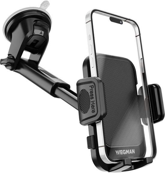 Wegman Telefoonhouder Auto Zuignap met Verstelbare Arm - Extra Krachtige Zuignap voor Dashboard en Raam - Autohouder voor alle Telefoons - Telefoonhouders Auto - GSM Mobiel Houder - Phone Holder Car - Auto Accessories