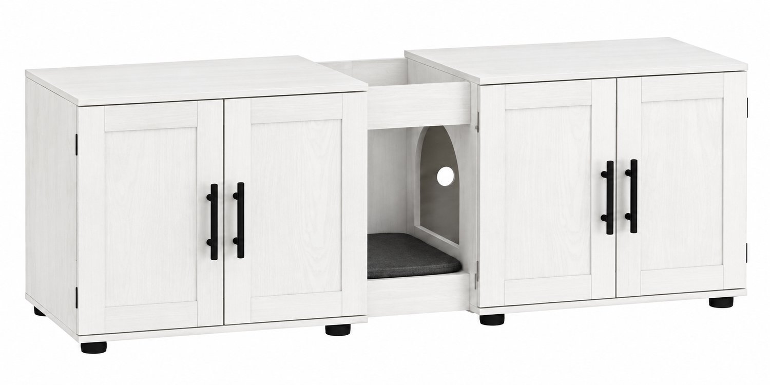 Tremeo Stijlvolle 3-1 Kattenbakmeubel - Wit - 1 of meerdere Katten - Kattenbak Kast - Meubel - Kattenhuis - 45x140x52 cm