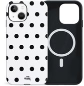 xoxo Wildhearts Polka Dots (Wit) - Double Layer - Magnetisch hoesje geschikt voor iPhone 14 MagSafe - Hard case met stippenpatroon - Beschermhoes - Shockproof case - Stippatroon - Wit / Zwart