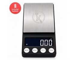 Kitchenwell digitale mini precisie keukenweegschaal - 0,01 tot 200 gram - 14.2 x 7.5 cm - pocket scale op batterij - weegschaal keuken