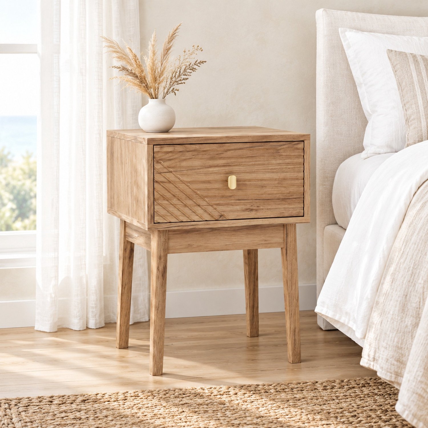 CHICFURN Nachtkastje - 2 lades - hoge poten - eikenkleur