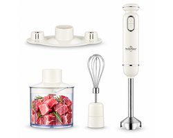 Swiss Haus® HBS20 Staafmixer Set 600W – Met Hakmolen 500ml & RVS Garde – Handblender met 20 Snelheden + Turbo Functie – Afneembare RVS Staaf – Creme