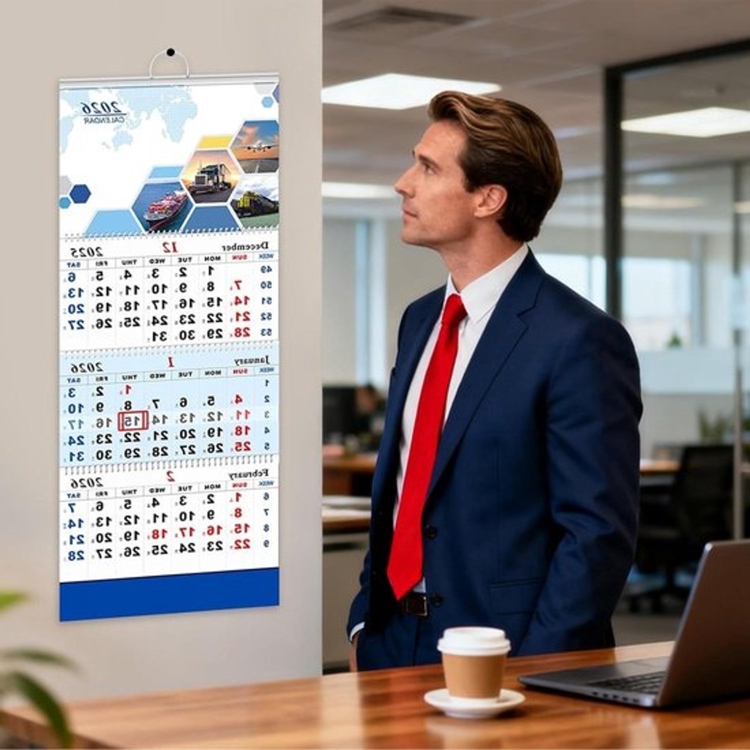 Wandkalender 2026 - Huishoud- en jaarkalender - Thuisplanning - Overzicht van drie maanden - 33 x 83.5 cm - Wit