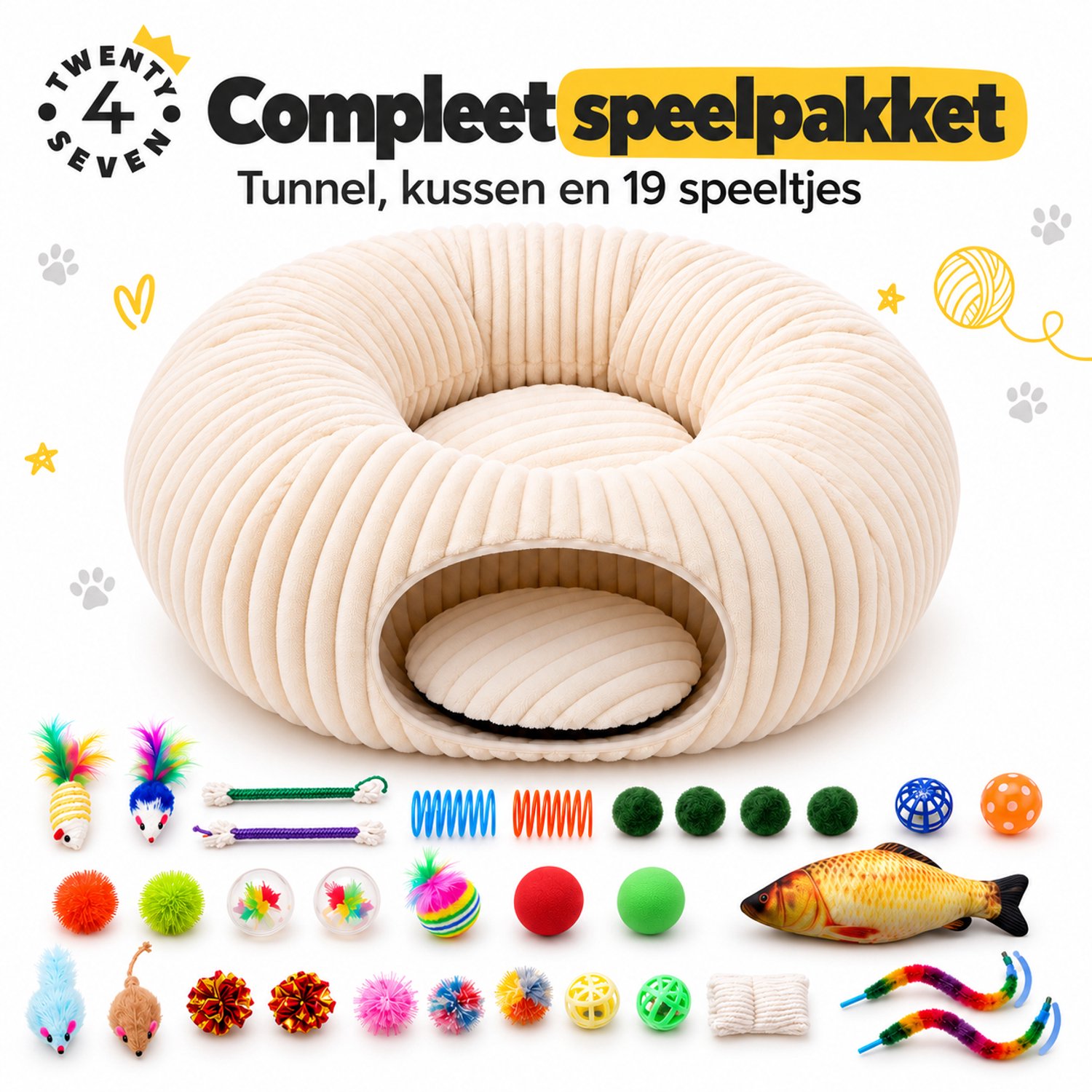 Twenty4seven® Kattentunnel Donut 20-Delig - Opvouwbare Speeltunnel met Kattenspeeltjes en Kattenkruid - Rond Kattenspeelgoed voor Kitten en Kat - Buis 25 cm thumbnail 6
