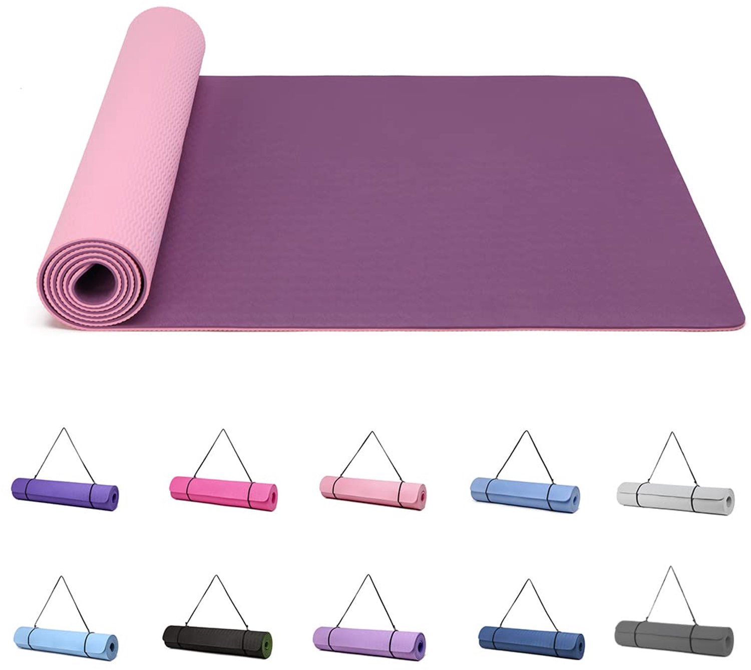 Yoga Mat – Antislip 6 mm TPE Sportmat met Draagriem – 183 x 61 x 0,6 cm voor Fitness en Pilates