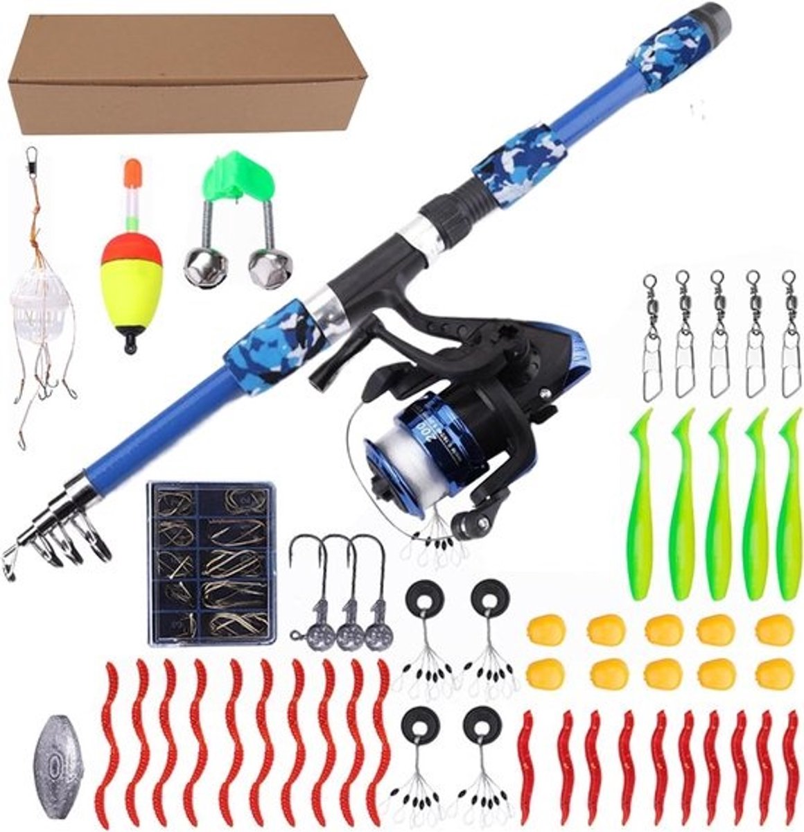 Visset voor kinderen - Visuitrusting voor beginners - Buiten spelen - Compleet starterspakket - Hengel van 180cm - Blauw