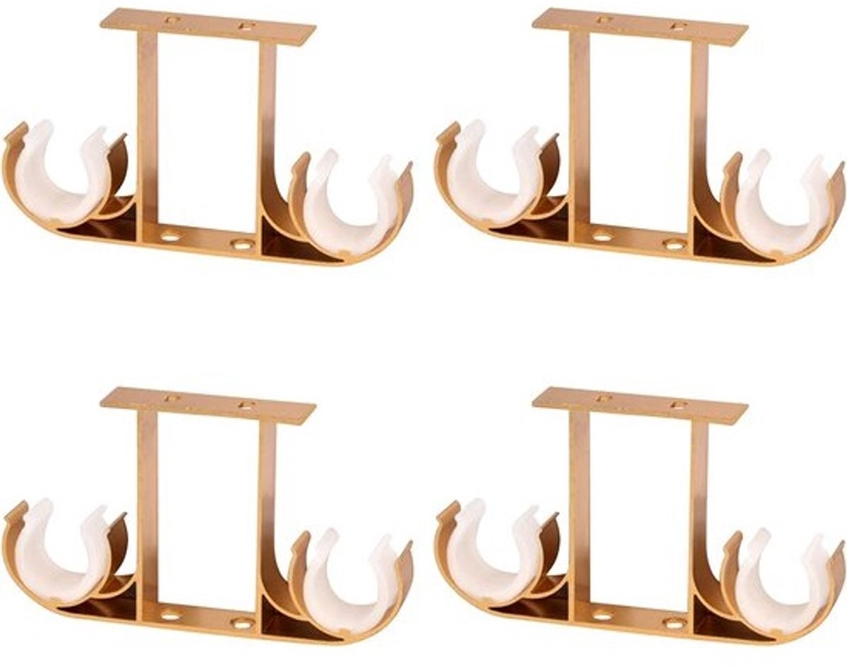 Beugels voor gordijnroede - Dubbele ophangers - Voor het ophangen van gordijnen - Dubbele ophanging - 4 stuks - 28 mm - Goud