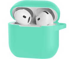 Hoesje Geschikt voor Apple AirPods 5 - Siliconen Hoes met Clip - Silicone Case Cover - Turquoise