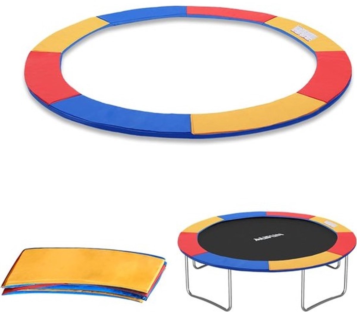 Trampolinerandafdekking - Veerafdekking - Veiligheidsmat - Veilig springen - UV-bestendig - Scheurvast - Diameter 305 cm - Driekleurig