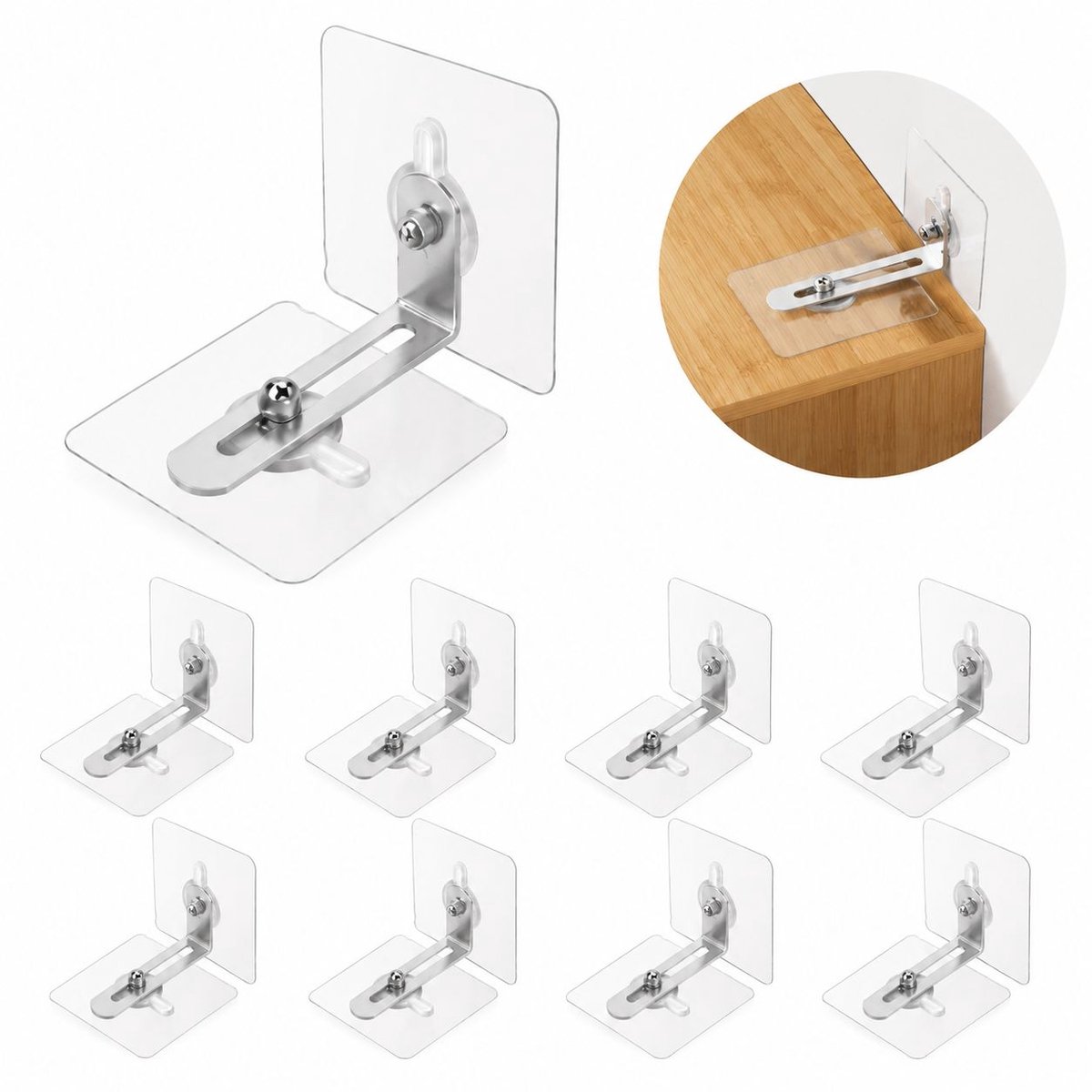 VHV - Meubilair muurankers - 10 stuks - Zelfklevende - Furniture safety anchors - Anti-tip ankerset - Preventie van vallend - Geen boor