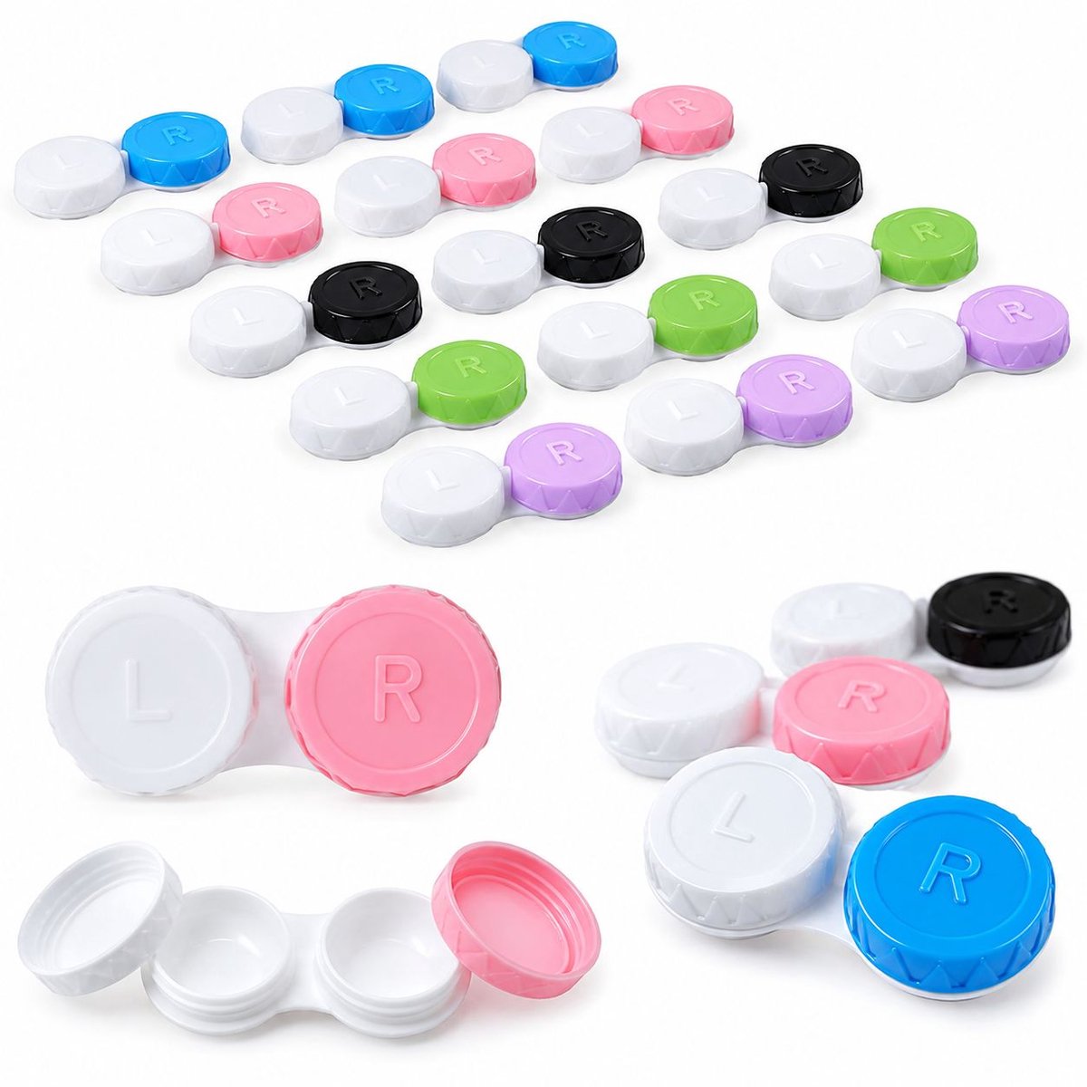 VHV - Kleurrijke contactlenshouder - 20 stuks - Groen blauw roze zwart paars - Contactlensdoosjes - Lenzenbakje - Contactlenzen doosje - op reis