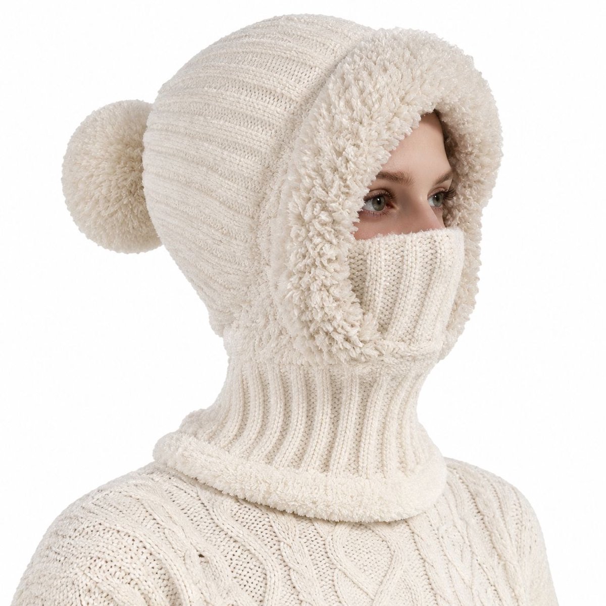 VHV - 3-in-1 dames muts - Winddichte damesmuts - Warme mutsen - Sjaal en gezichtsmasker - Skimuts - Wintermuts - Gebreide skimutsen