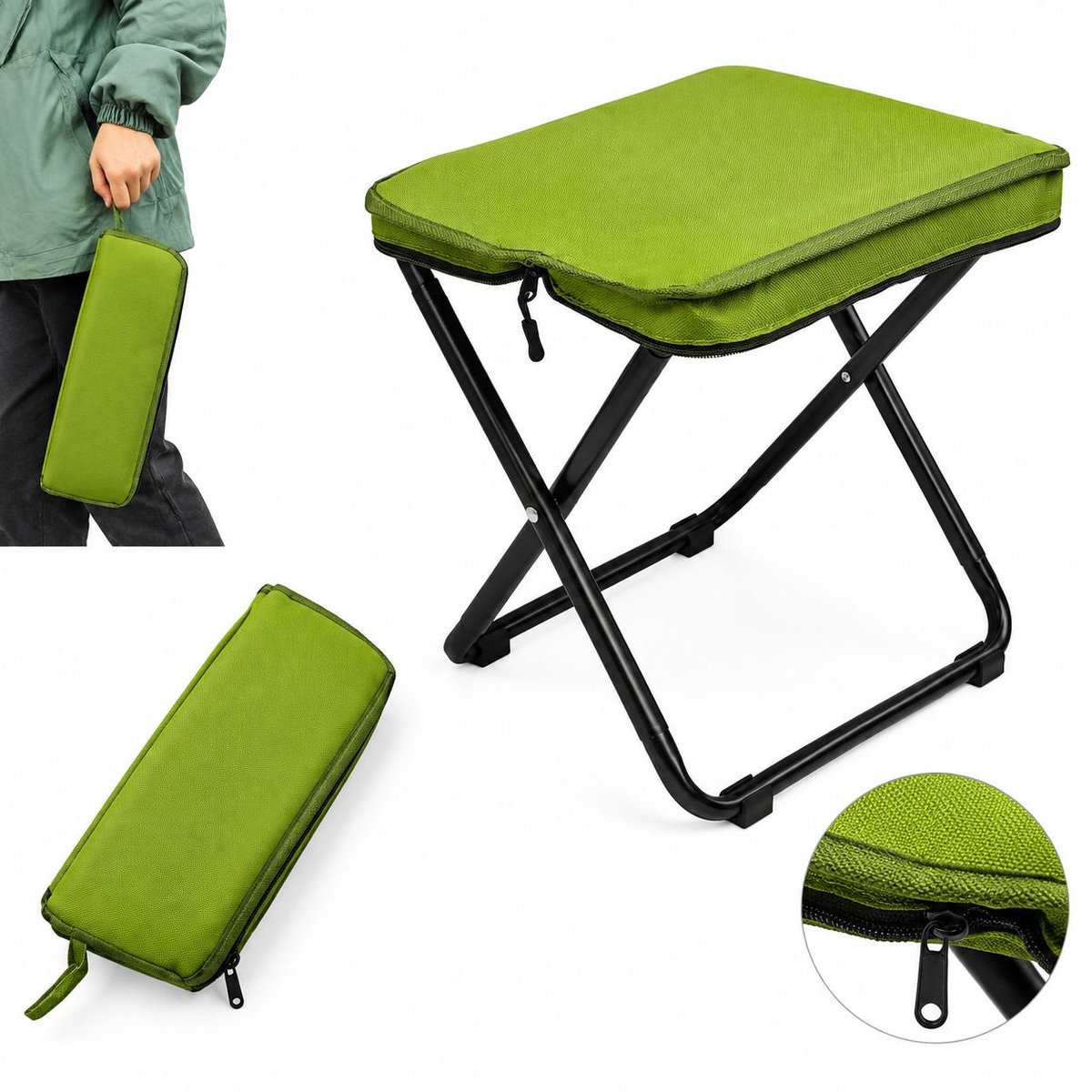 VHV - Klapstoel - Comfortabel en lichtgewicht - Groen - Campingstoel - Klapstoelen - Opvouwbare kruk - Krukken - in de tuin