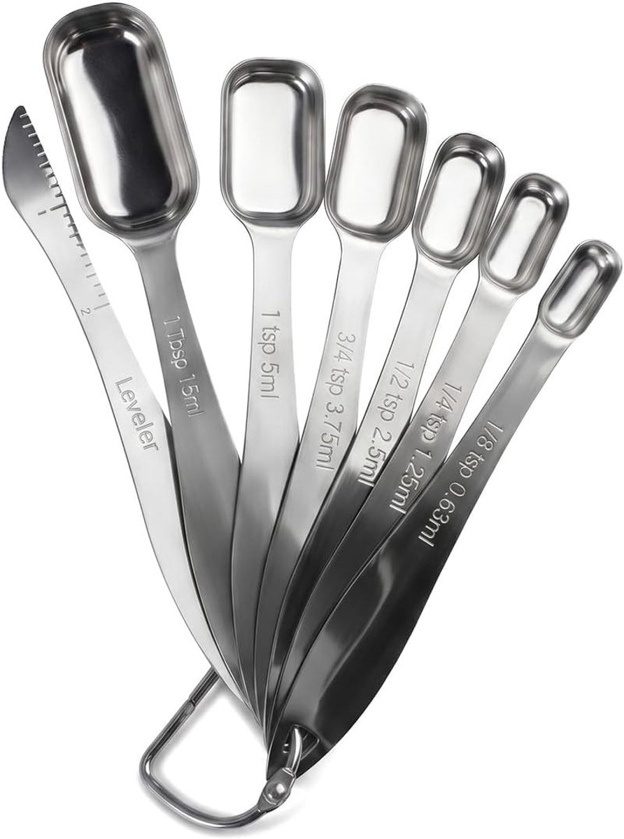 Complete Set van 7 Maatlepels voor Nauwkeurig Afmeten van Ingrediënten, Doseringslepels en Theelepels