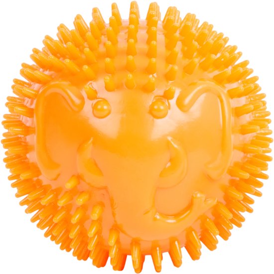 Oranje stekelbal met olifanten gezicht en noppen, voor honden.