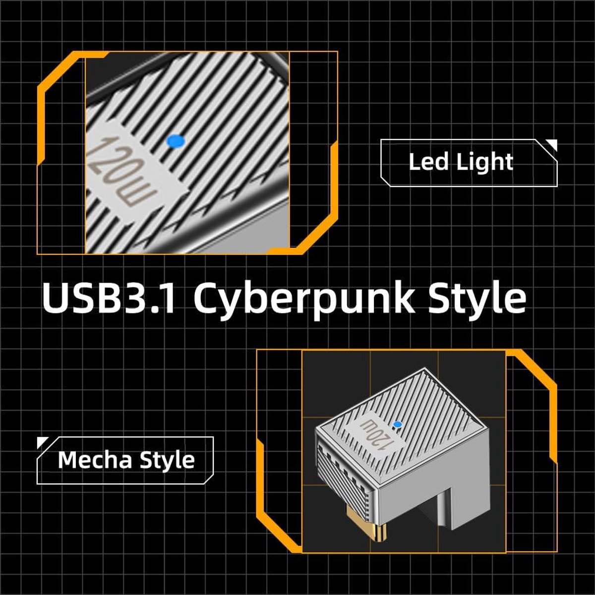 CY Adapter USB-C USB 3.1 Type C Male to USB 3.0 A Female 10Gbps OTG Data 120W Power Opposite U Shape Back Angular - ShopVlot