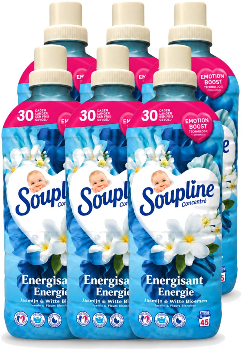 6 x Soupline – Wasverzachter – Energie Jasmijn & Witte Bloemen – 950 ml - Voordeelverpakking - 6 stuks