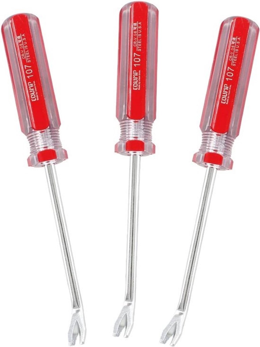 Nietjesverwijderaarset - Nageltrekker - Voor meubelreparatie - Robuust metaal - 3 stuks van 188mm - Rood