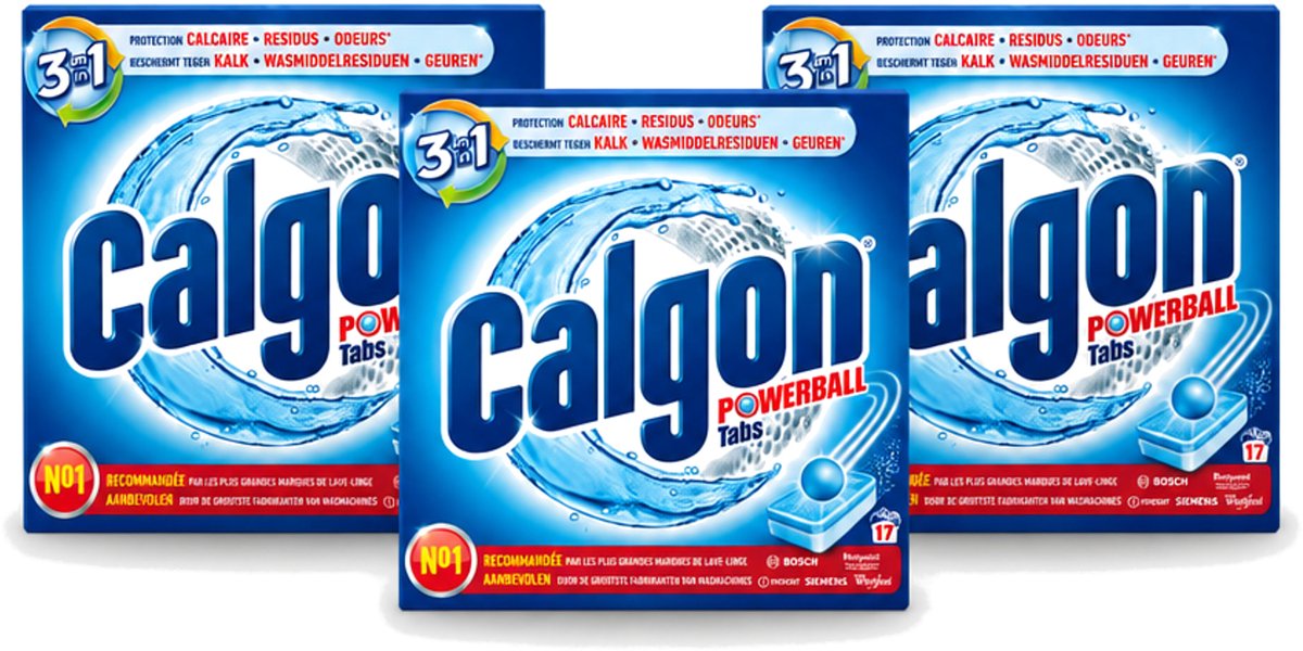 3 x Calgon - Ontkalkingsmiddel - Tegen Kalk, Wasmiddelresiduen & Geuren - 17 Tabletten - Voordeelverpakking - 3 stuks