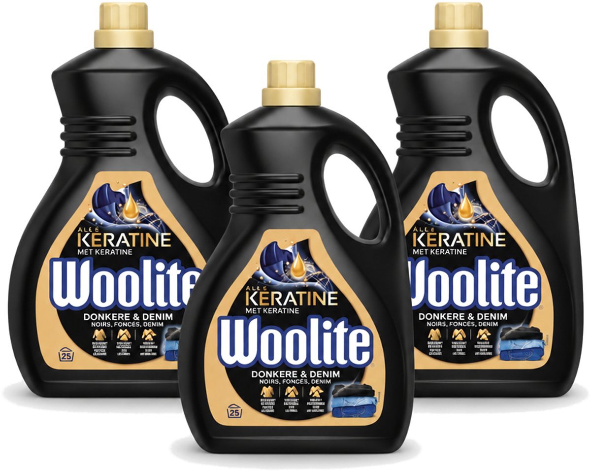 3 x Woolite Dark - Vloeibaar Wasmiddel - Met Keratine - Donkere & Denim Was - 25 Wasbeurten - 1,5L - Voordeelverpakking - 3 stuks