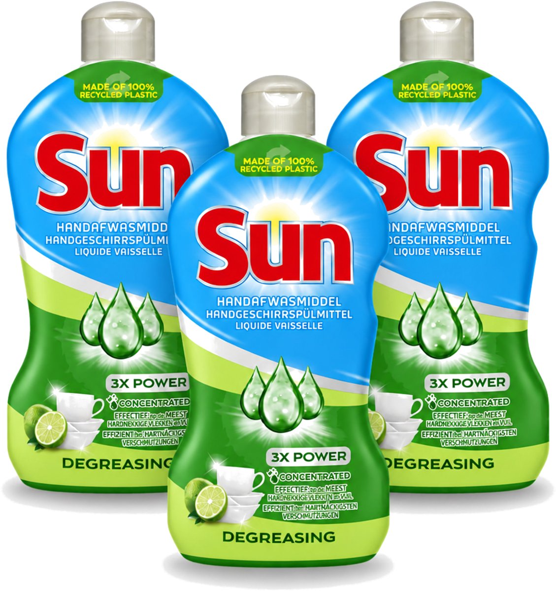 3 x Sun - Handafwasmiddel - Degreasing - Limoen - 450 ml - Voordeelverpakking - 3 stuks