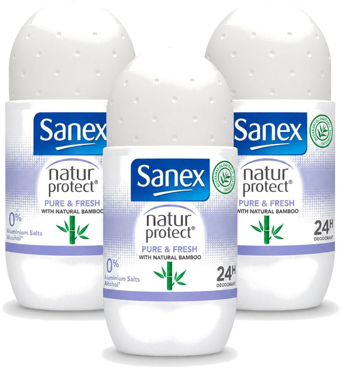 3 x Sanex Natur Protect - Deodorant Roller - Puur & Fris - Met Nattuurlijke Bamboo - 50 ml - Voordeelverpakking - 3 stuks
