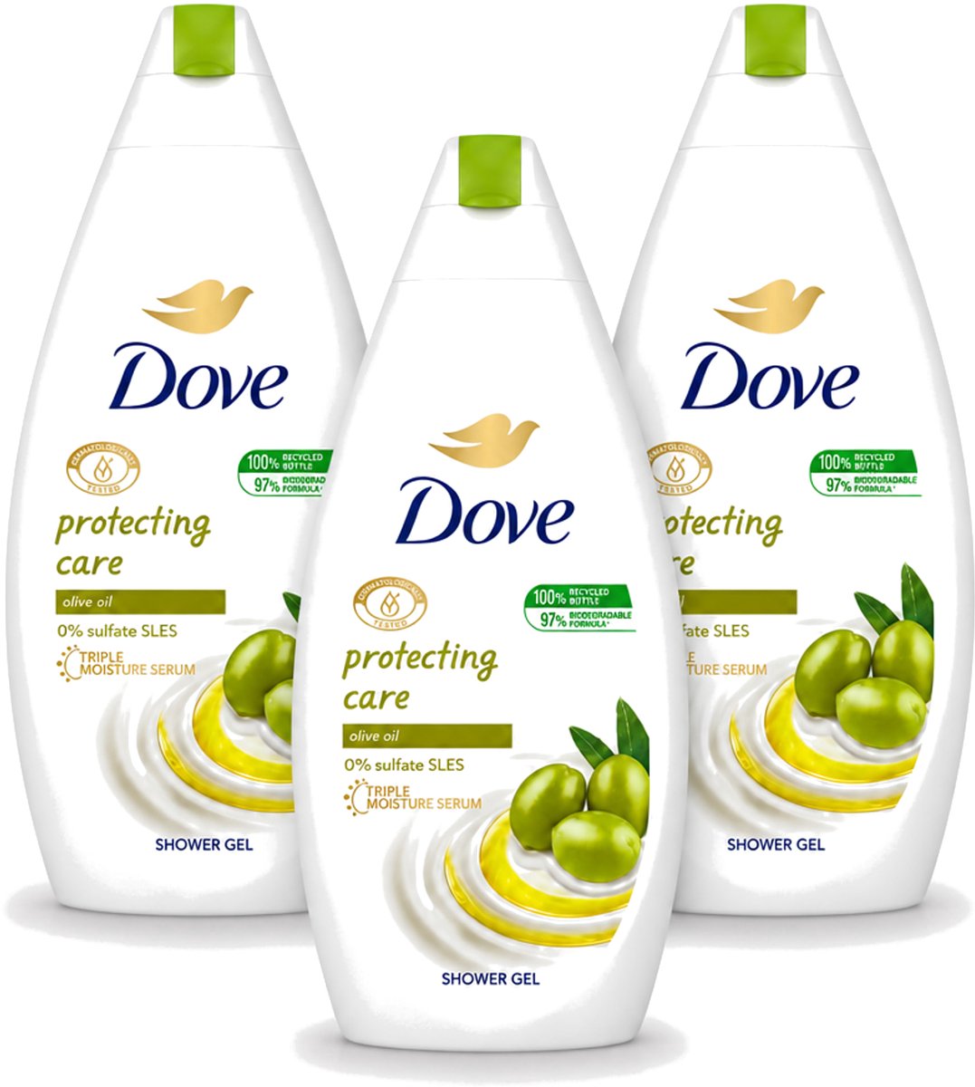 3 x Dove Protecting Care - Douchegel - Olijfolie - Sulfaatvrij - 450 ml - Voordeelverpakking - 3 stuks