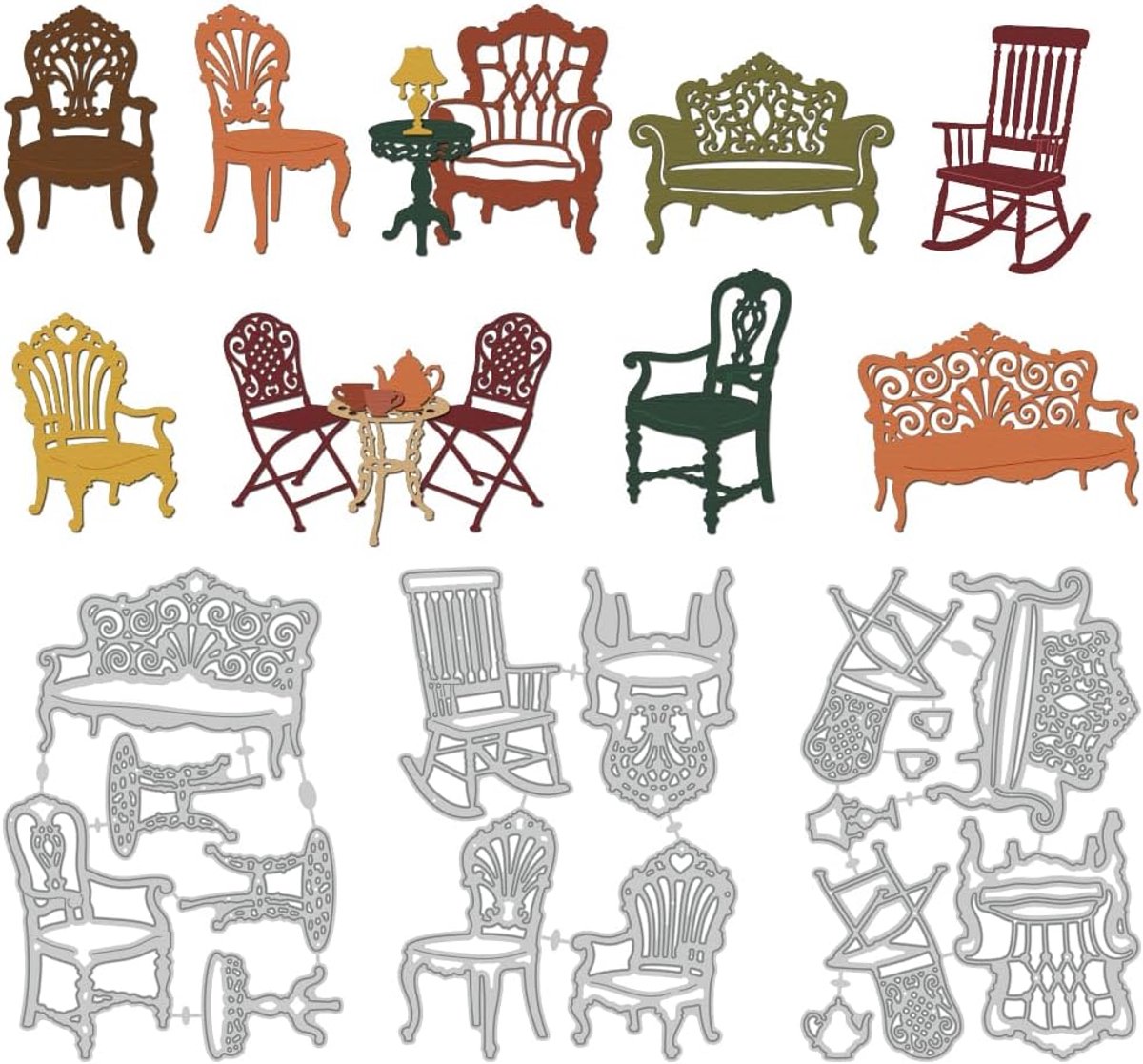 Vintage stoel snijvormen tafels stoelen snijden vorm koolstofstaal snijvormen sjablonen wenskaart scrapbooking reliëf - ShopVlot
