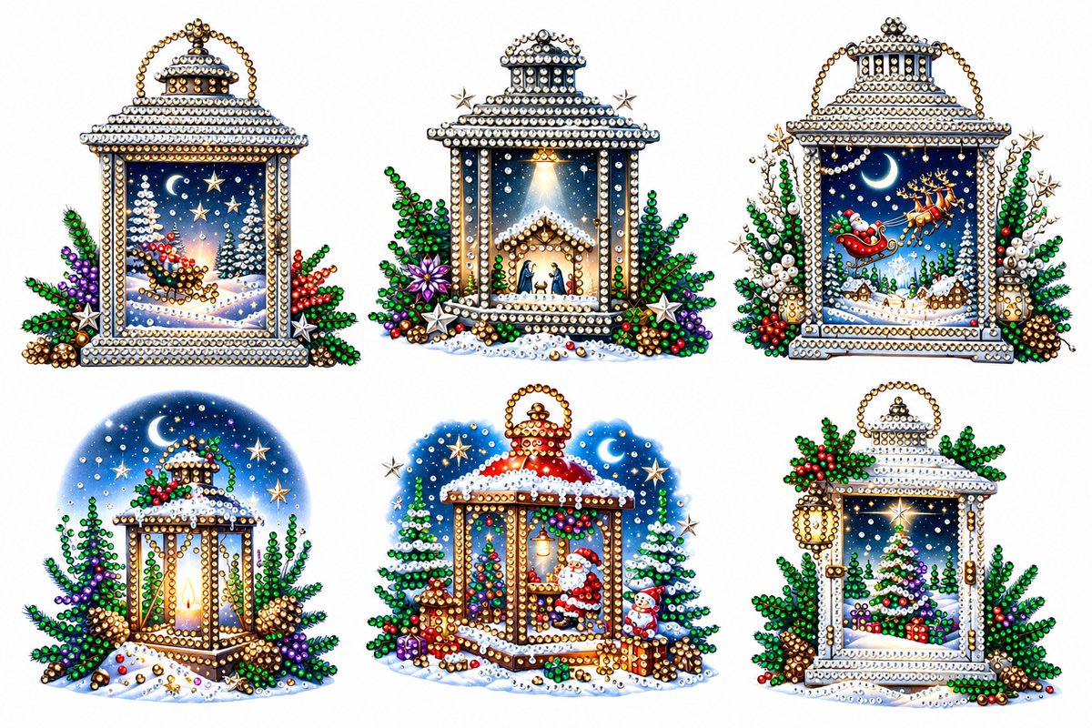 6 stuks diamond painting kerstkaarten - 15 x 15 cm - kerstkaarten met enveloppen - complete diamond painting set - kerstboom - voor kerst, verjaardagen en feestdagen