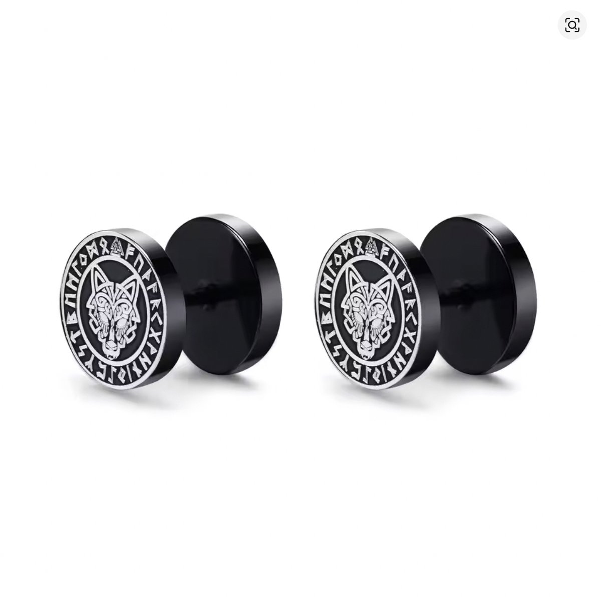 Zwarte Studs Mannen Oorbellen - wolf - gotisch - viking - Ø 10 mm