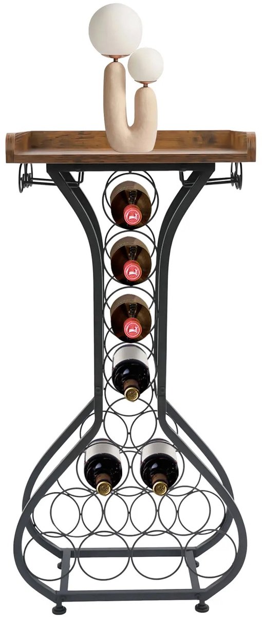 VILIMA - Wijnrek - Tafel met wijnrek - Wijnfleshouder - 42x30x90 cm - Voor bar, keuken, eetkamer - Decoratief en praktisch - Zwart - Hout